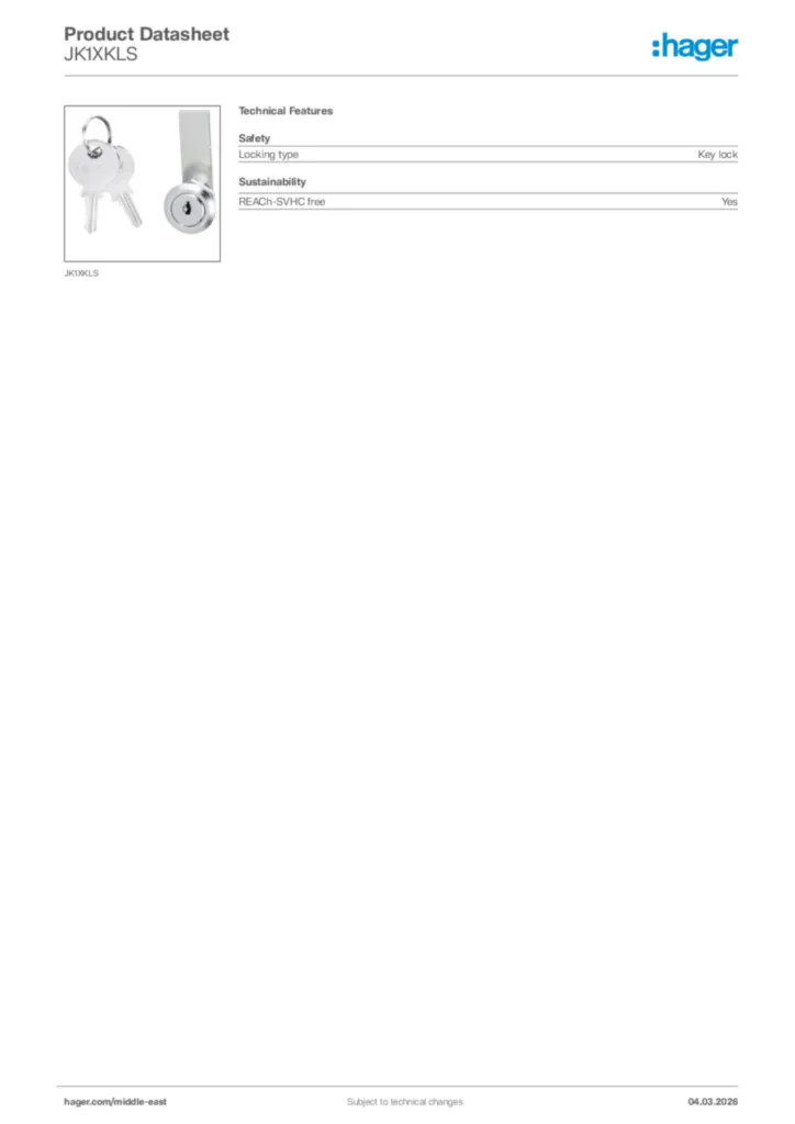 Image Hager Product data sheet JK1XKLS  | Hager