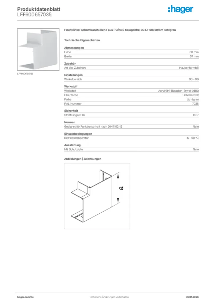 Bild Hager Produktdatenblatt LFF600657035 | Hager Deutschland