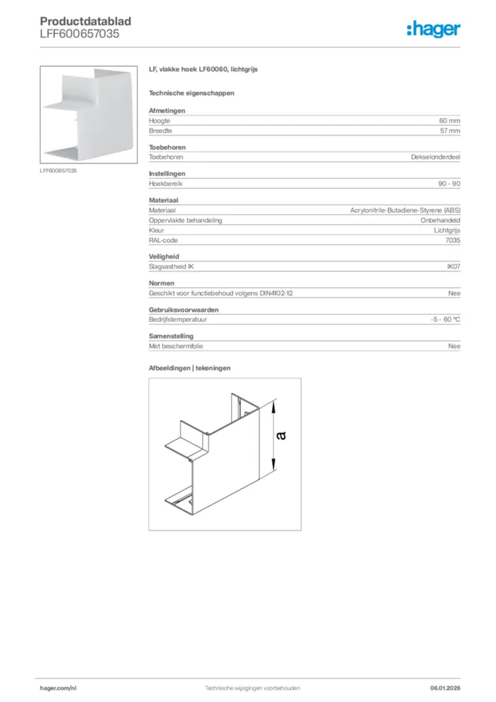 Afbeelding Hager Productdatablad LFF600657035 | Hager Nederland