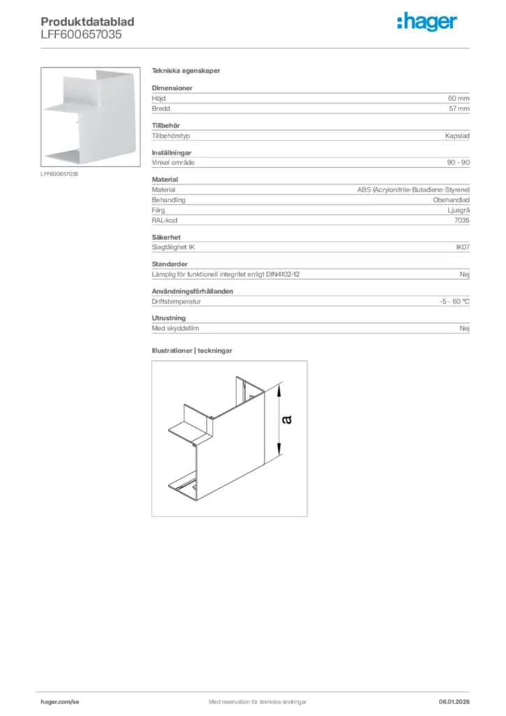 Bild Hager Produktdatablad LFF600657035 | Hager Sverige