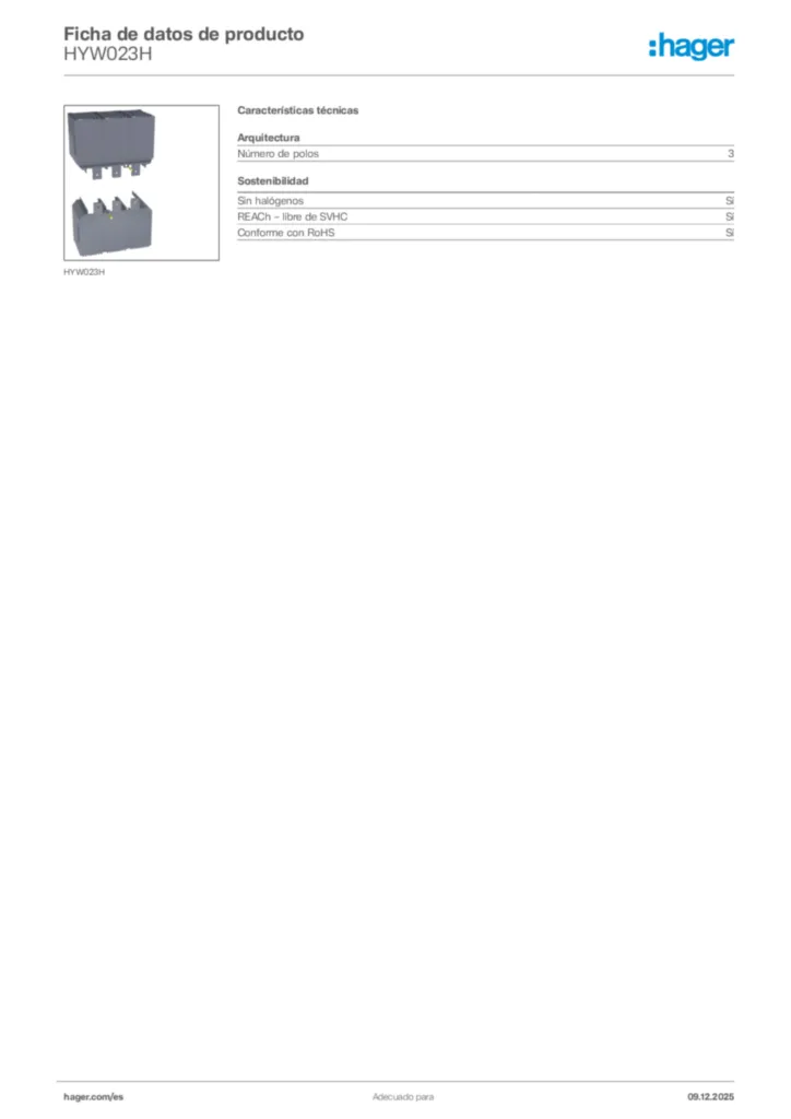 Imagen Hager Ficha de datos de producto HYW023H | Hager España