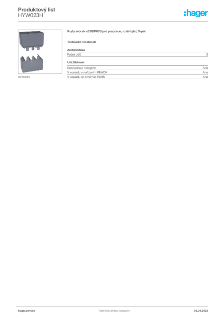 Obrázek Hager Produktový list HYW023H | Hager