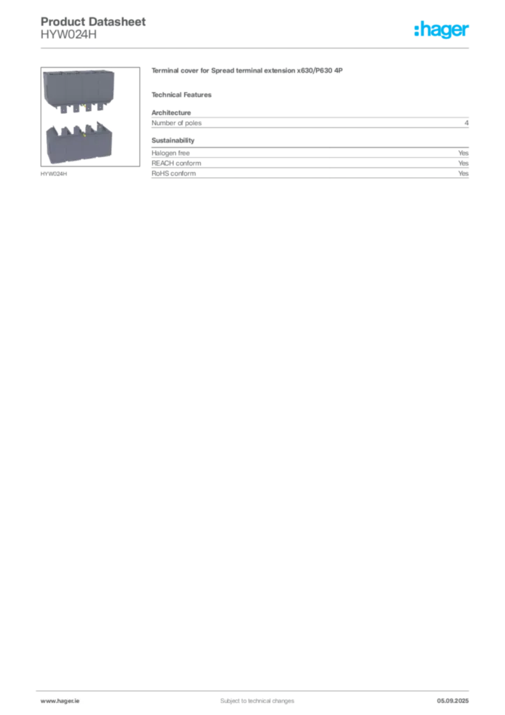 Image Hager Product data sheet HYW024H  | Hager