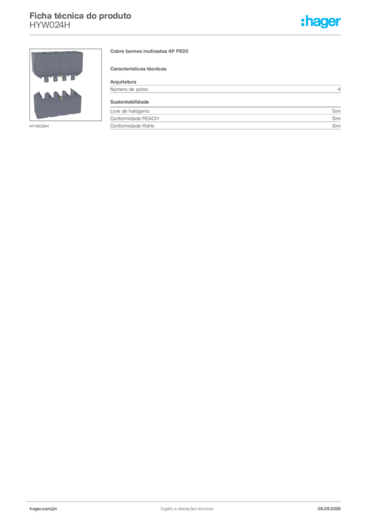 Imagem Hager Ficha técnica do produto HYW024H | Hager Portugal