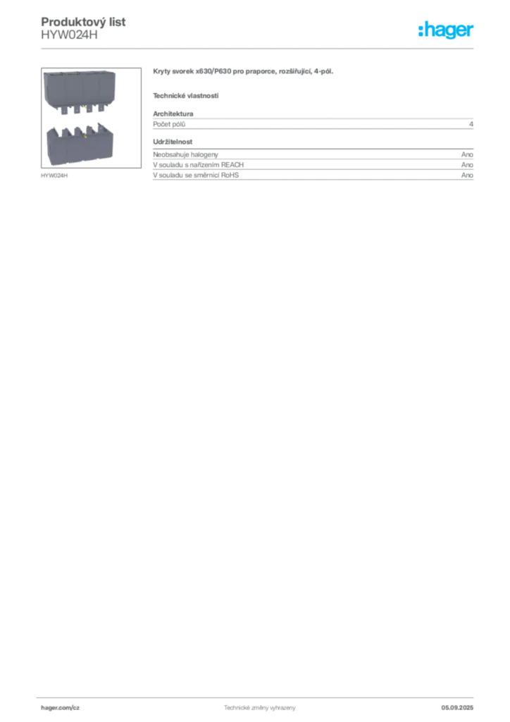 Obrázek Hager Produktový list HYW024H | Hager