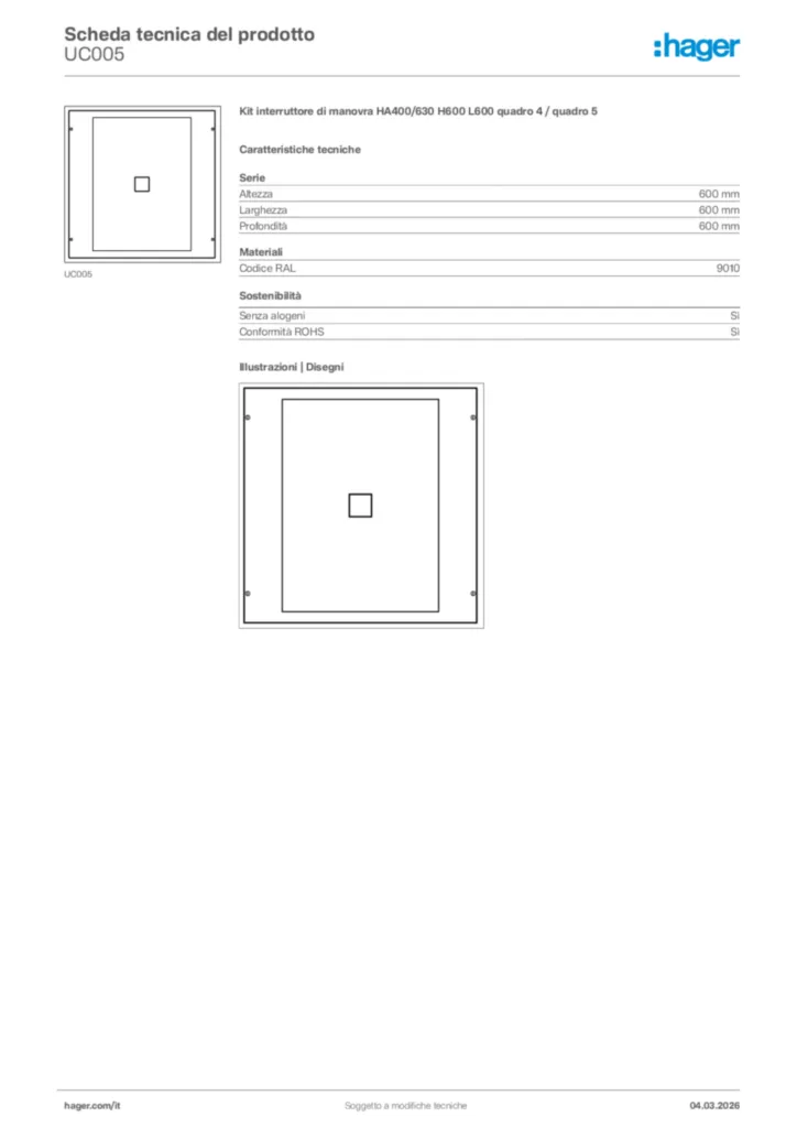 Immagine Hager Scheda tecnica del prodotto UC005 | Hager Italia