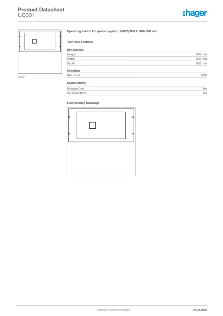 Image Hager Product data sheet UC001  | Hager Africa