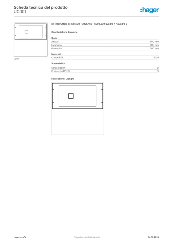 Immagine Hager Scheda tecnica del prodotto UC001 | Hager Italia