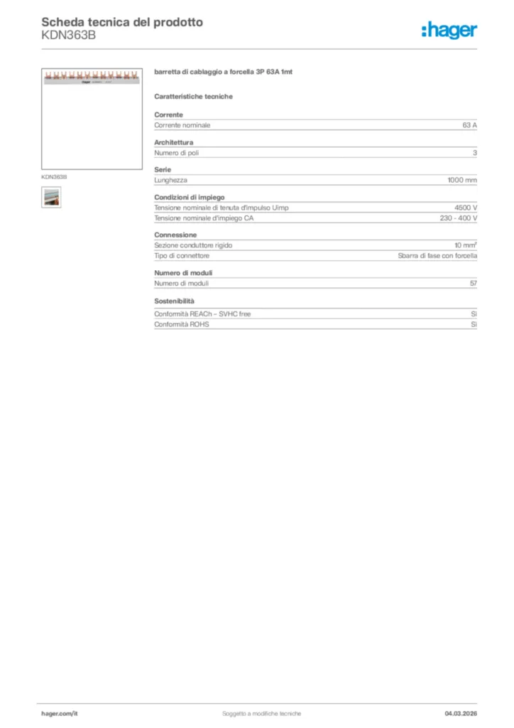 Immagine Hager Scheda tecnica del prodotto KDN363B | Hager Italia