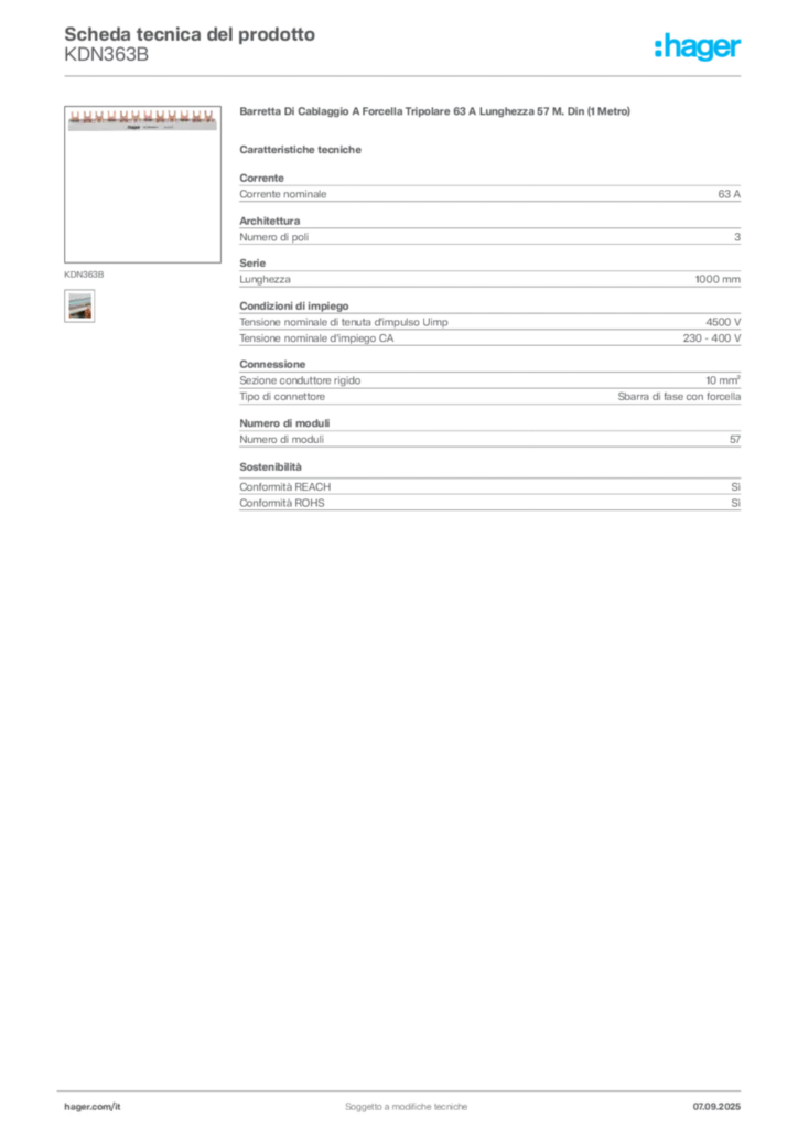 Immagine Hager Scheda tecnica del prodotto KDN363B | Hager Italia