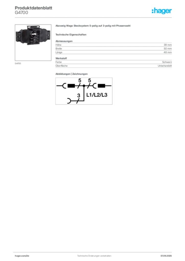 Bild Hager Produktdatenblatt G4700 | Hager Deutschland