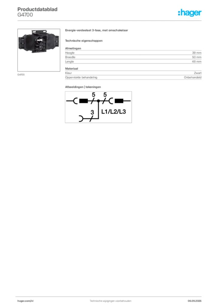 Afbeelding Hager Productdatablad G4700 | Hager Nederland