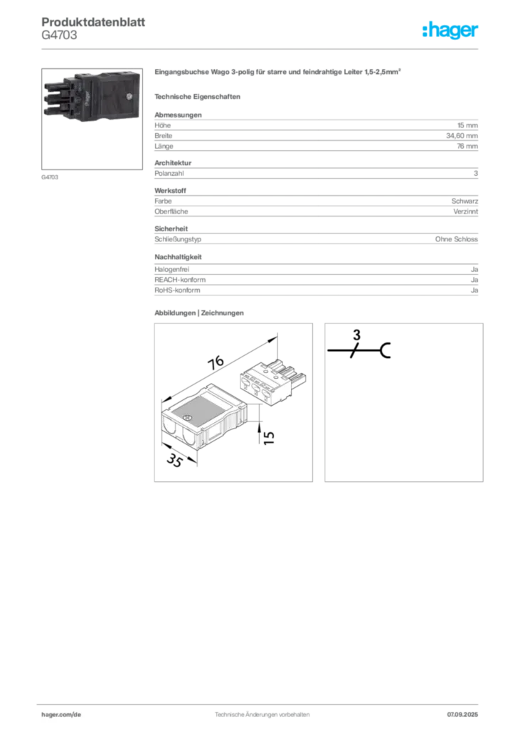 Bild Hager Produktdatenblatt G4703 | Hager Deutschland
