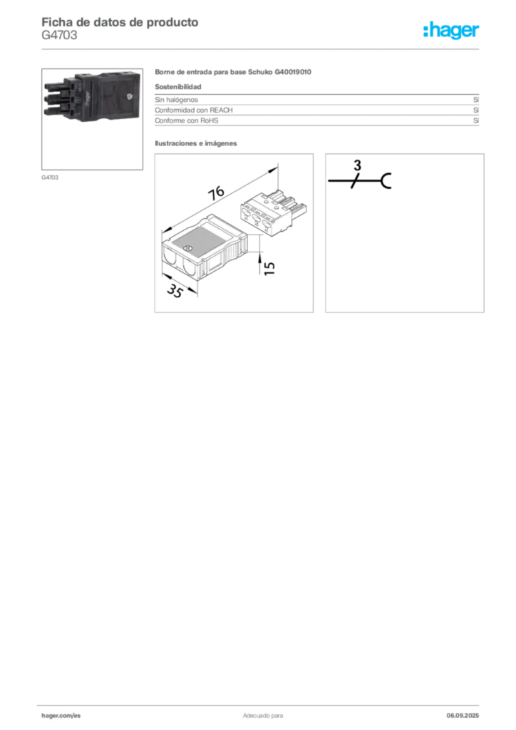 Imagen Hager Ficha de datos de producto G4703 | Hager España