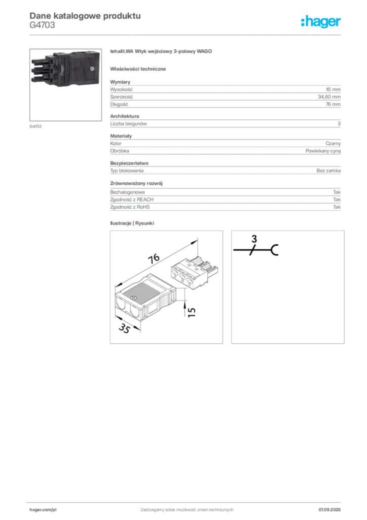 Zdjęcie Hager Dane katalogowe produktu G4703 | Hager Polska
