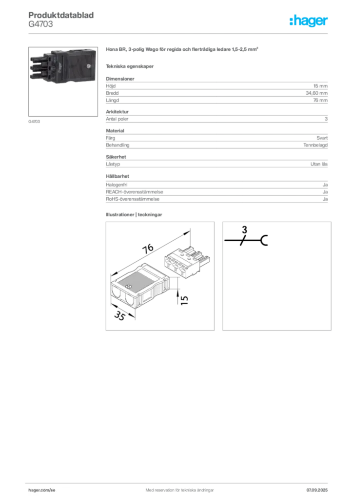 Bild Hager Produktdatablad G4703 | Hager Sverige