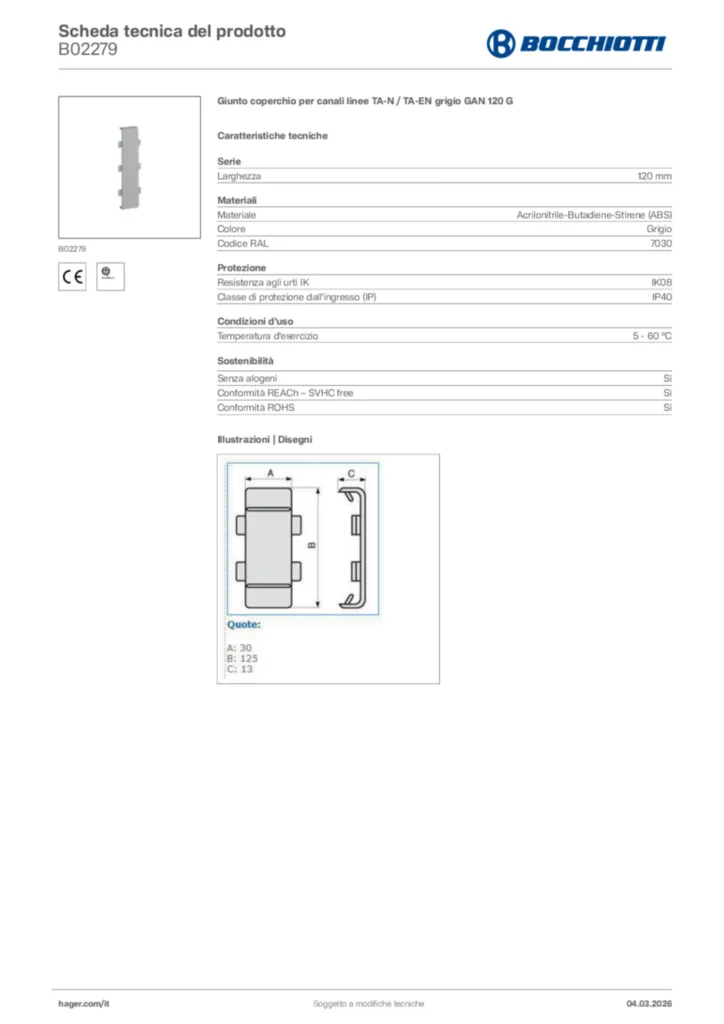 Immagine Bocchiotti Scheda tecnica del prodotto B02279 | Hager Italia