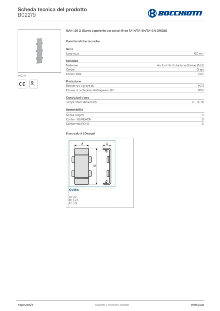 Immagine Bocchiotti Scheda tecnica del prodotto B02279 | Hager Italia