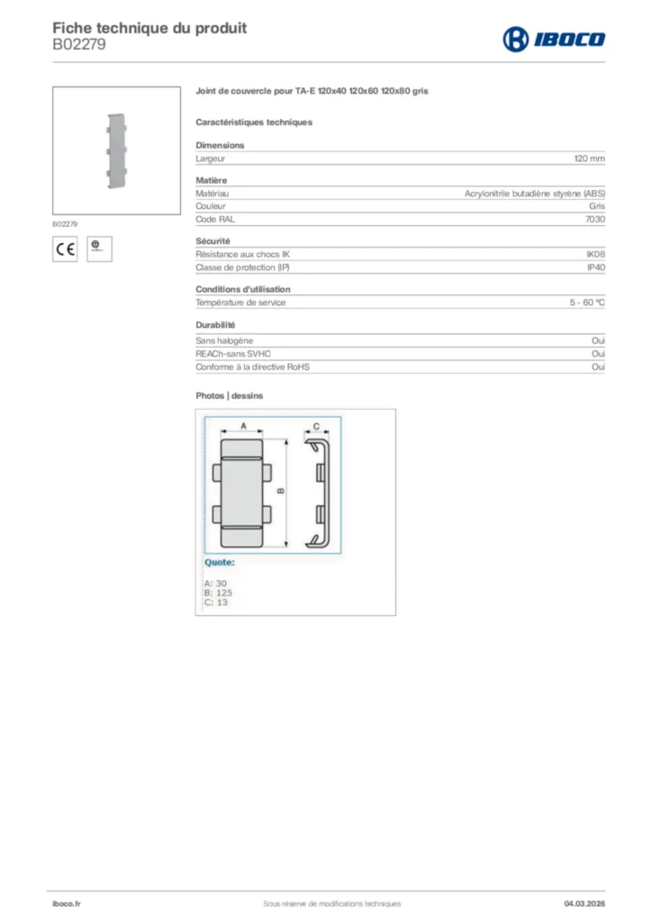 Image Iboco Fiche technique du produit B02279 | Hager France
