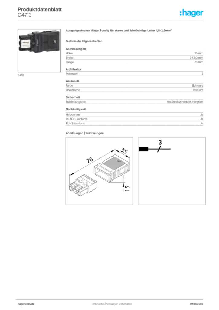 Bild Hager Produktdatenblatt G4713 | Hager Deutschland