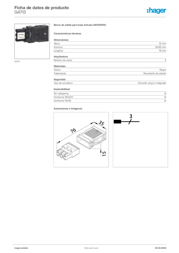Imagen Hager Ficha de datos de producto G4713 | Hager España