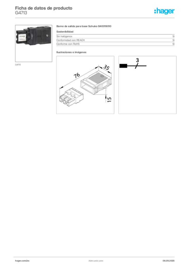 Imagen Hager Ficha de datos de producto G4713 | Hager España