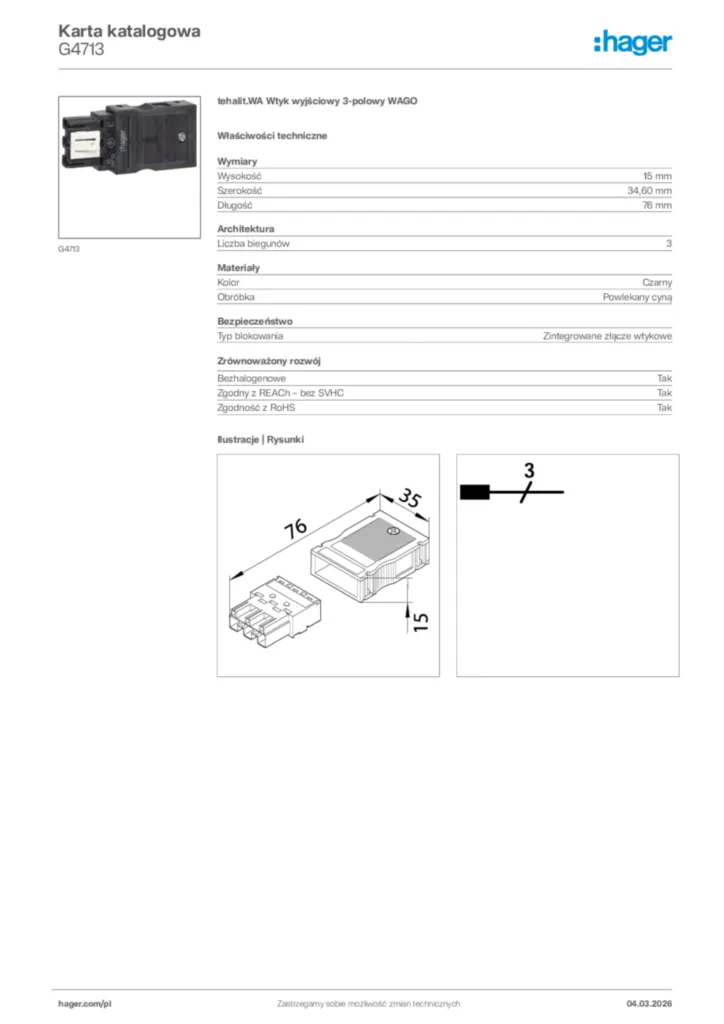 Zdjęcie Hager Karta katalogowa G4713 | Hager Polska