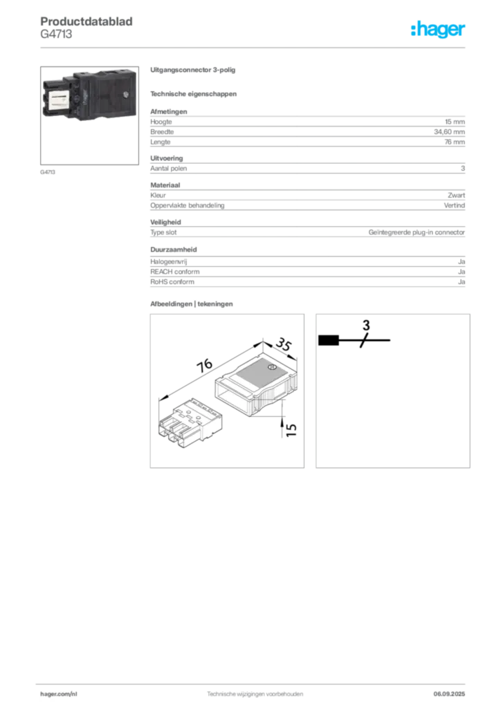Afbeelding Hager Productdatablad G4713 | Hager Nederland