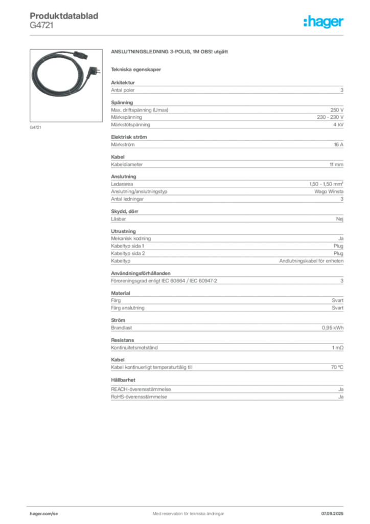 Bild Hager Produktdatablad G4721 | Hager Sverige