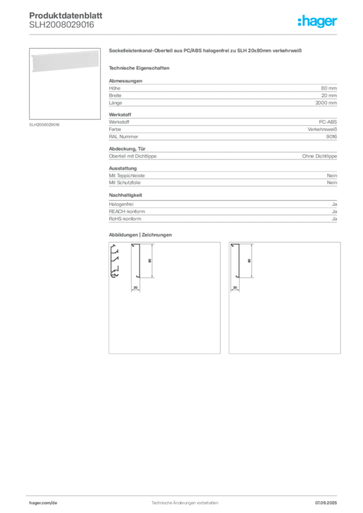 Bild Hager Produktdatenblatt SLH2008029016 | Hager Deutschland