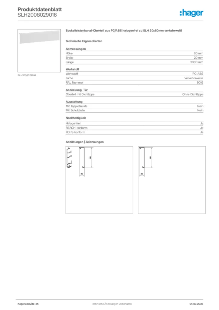 Bild Hager Produktdatenblatt SLH2008029016 | Hager Schweiz