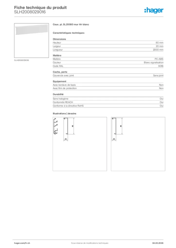 Image Hager Fiche technique du produit SLH2008029016 | Hager Suisse