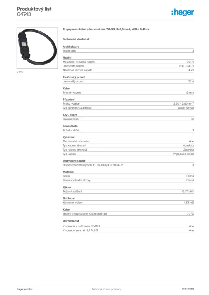 Obrázek Hager Product data sheet G4743 | Hager