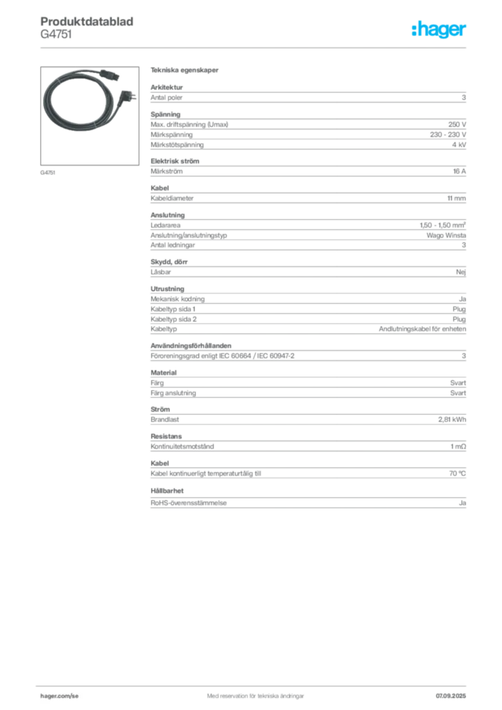 Bild Hager Produktdatablad G4751 | Hager Sverige