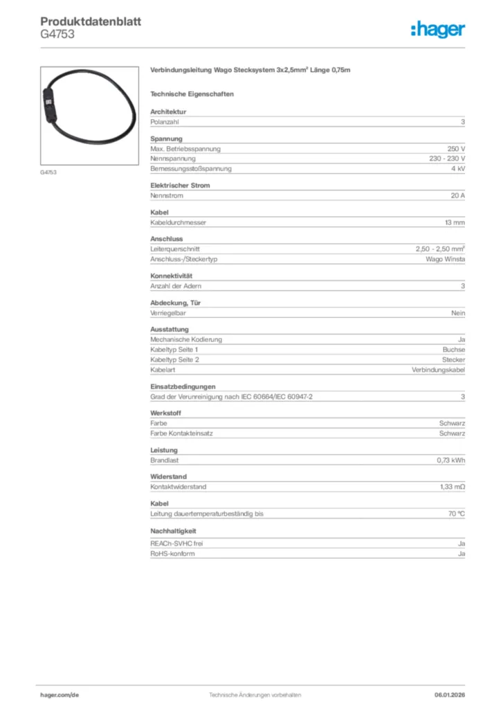 Bild Hager Produktdatenblatt G4753 | Hager Deutschland