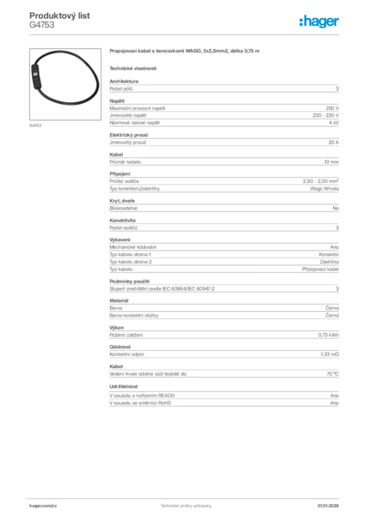 Obrázek Hager Product data sheet G4753 | Hager