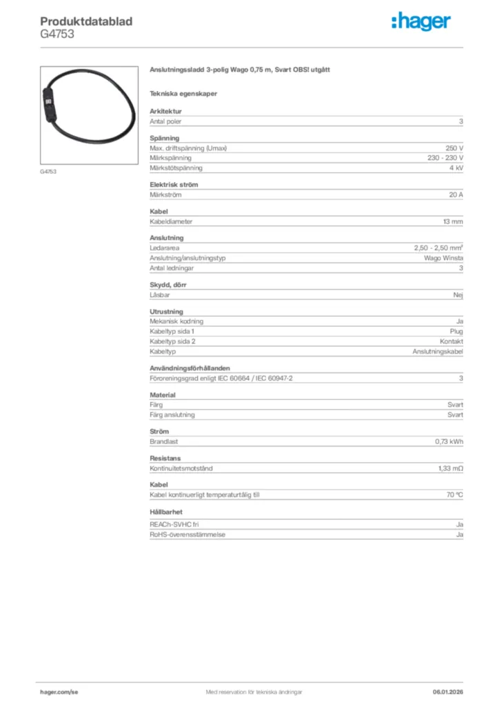 Bild Hager Produktdatablad G4753 | Hager Sverige
