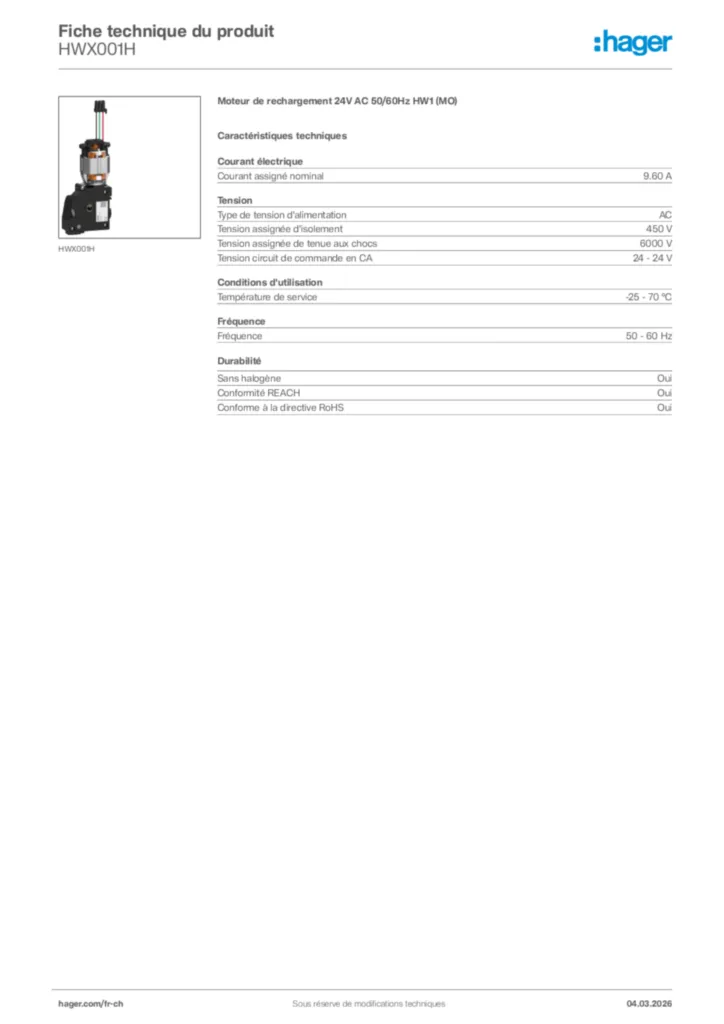 Image Hager Fiche technique du produit HWX001H | Hager Suisse