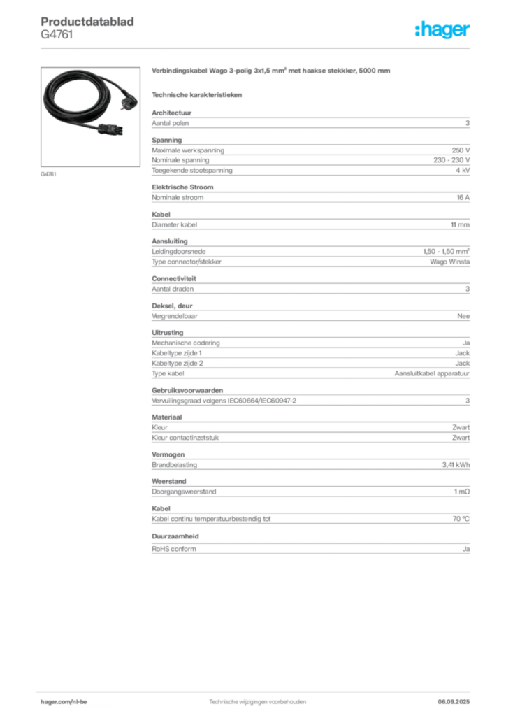 Afbeelding Hager Productdatablad G4761 | Hager Belgium