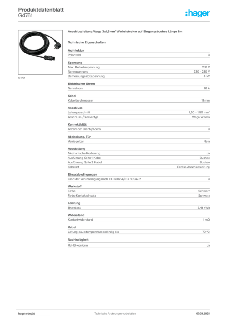 Bild Hager Produktdatenblatt G4761 | Hager Deutschland