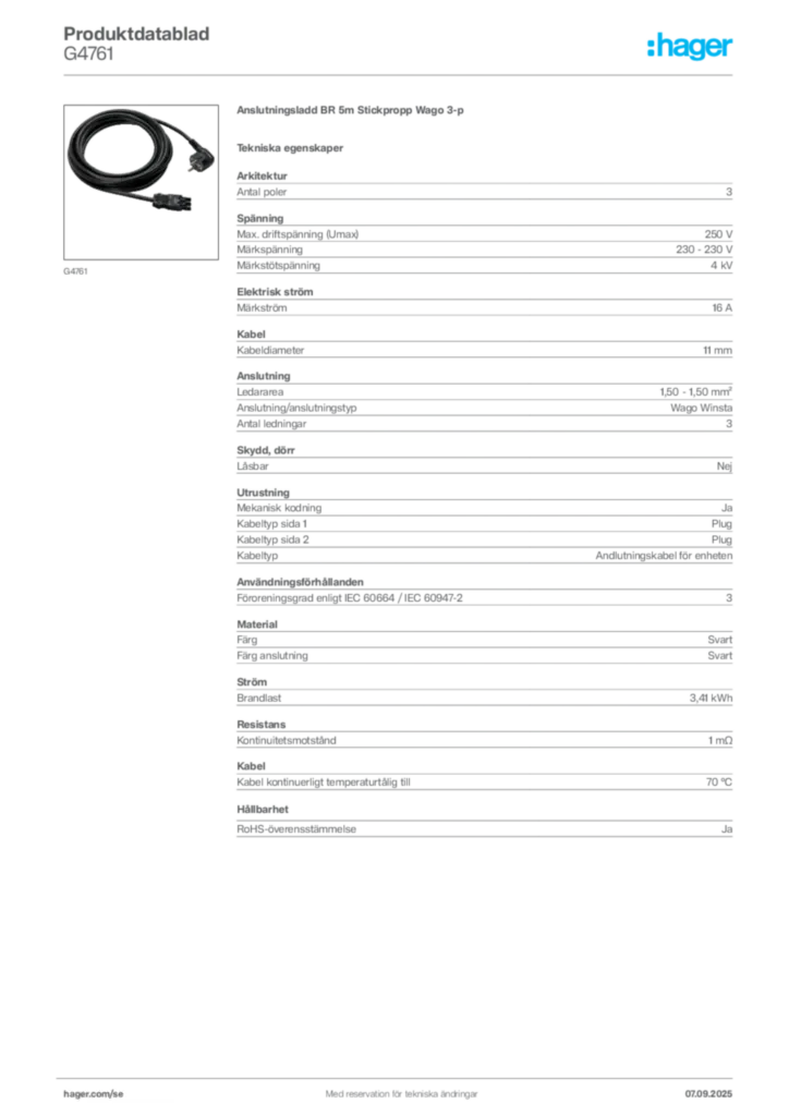 Bild Hager Produktdatablad G4761 | Hager Sverige
