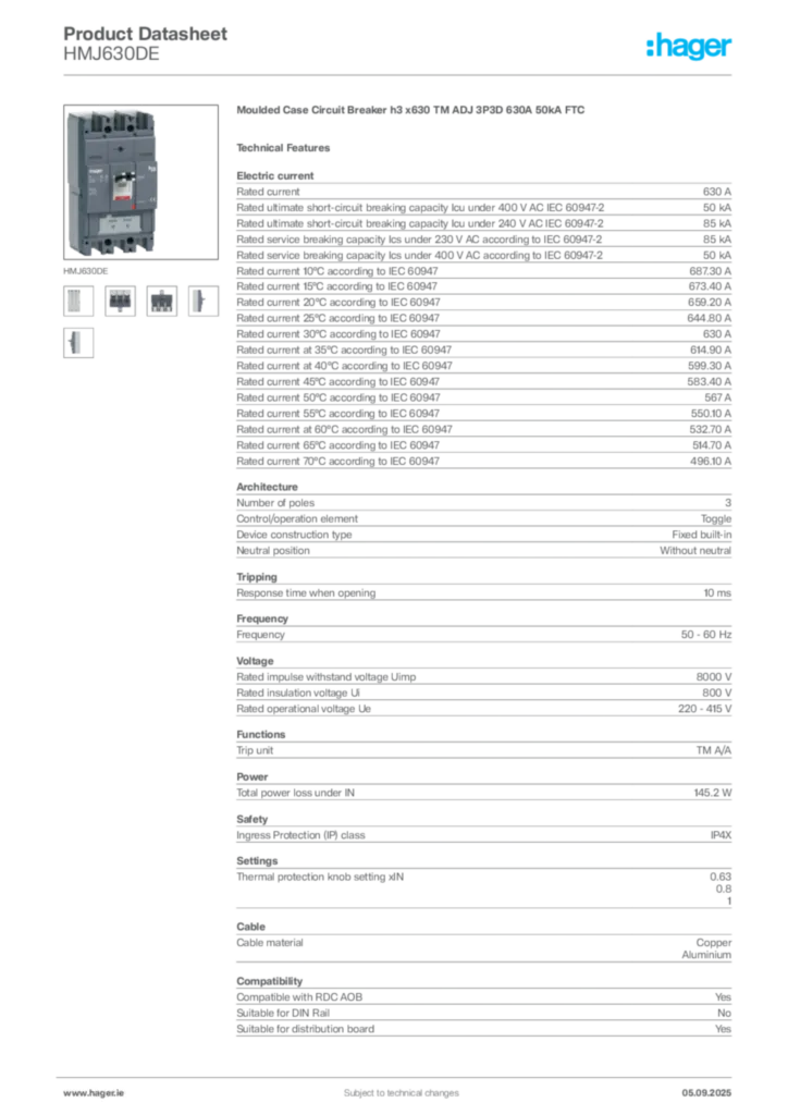 Image Hager Product data sheet HMJ630DE  | Hager