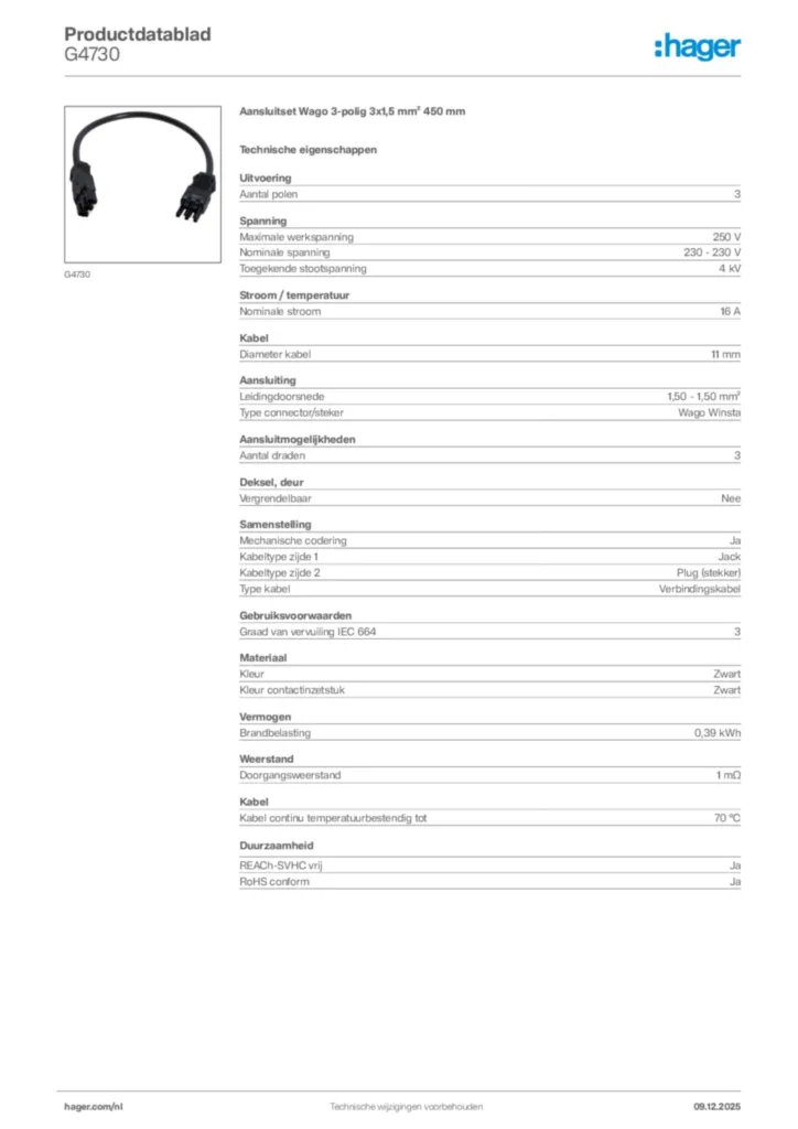 Afbeelding Hager Productdatablad G4730 | Hager Nederland