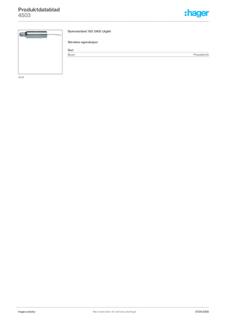 Bild Hager Produktdatablad 4503 | Hager Sverige
