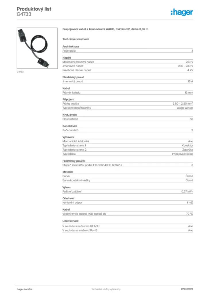Obrázek Hager Product data sheet G4733 | Hager
