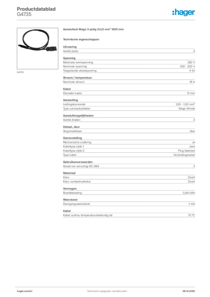 Afbeelding Hager Productdatablad G4735 | Hager Nederland