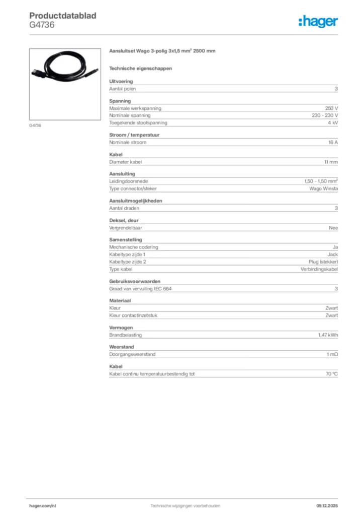 Afbeelding Hager Productdatablad G4736 | Hager Nederland