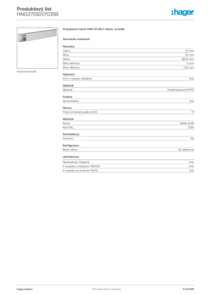 Obrázek Hager Produktový list HNG3705007035B | Hager