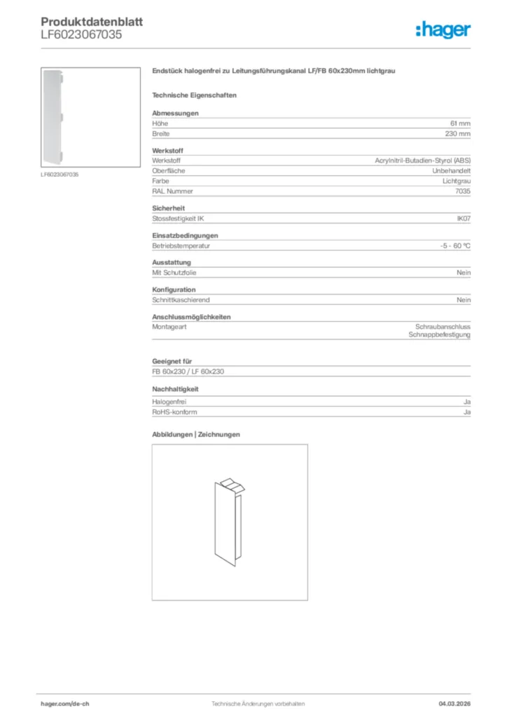 Bild Hager Produktdatenblatt LF6023067035 | Hager Schweiz