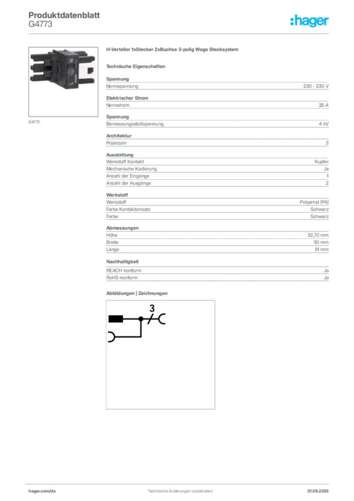 Bild Hager Produktdatenblatt G4773 | Hager Deutschland